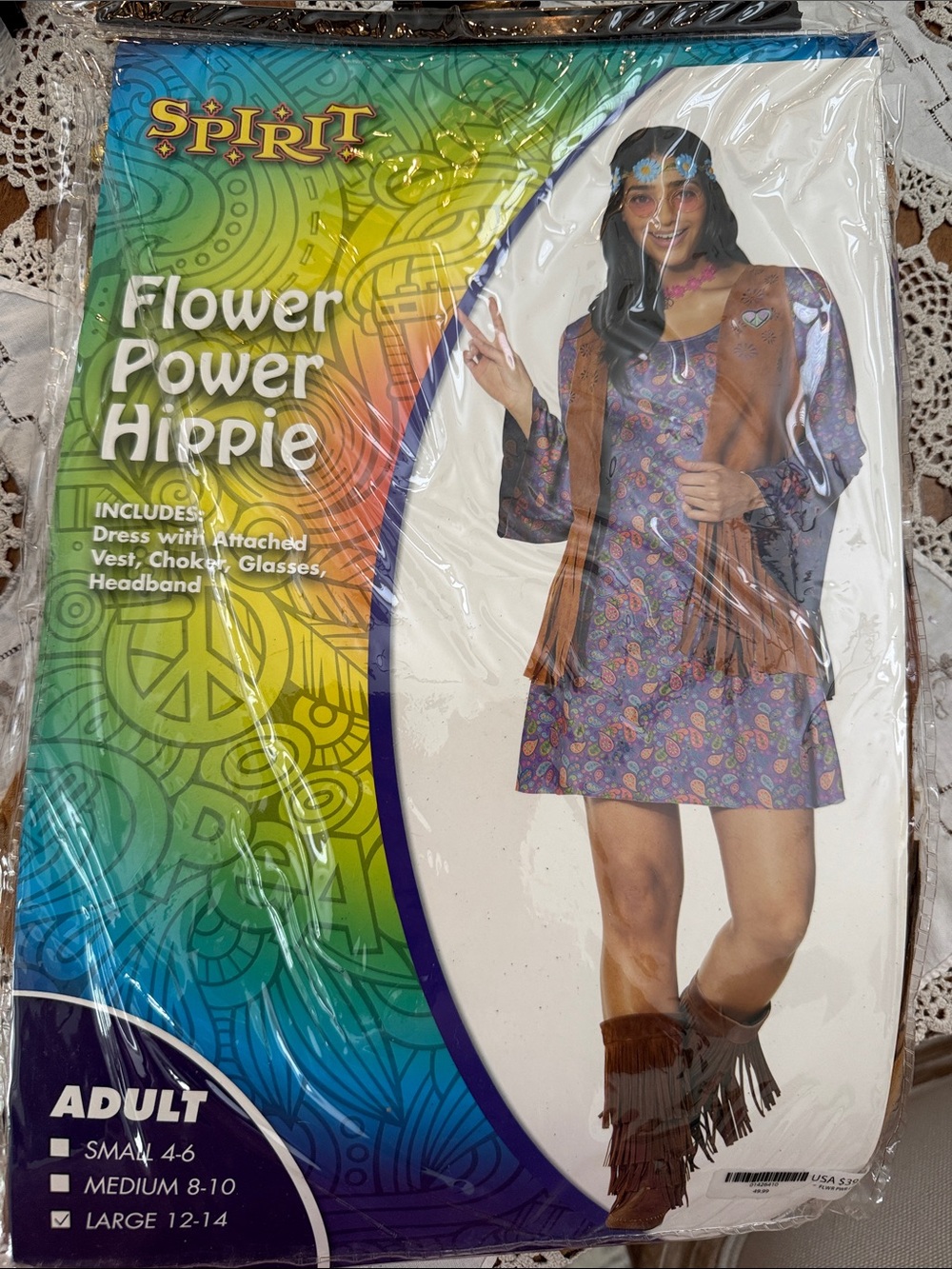 Spirit Flower Power Hippie Costume Dress with Brown Fringe Vest - Purple Floral